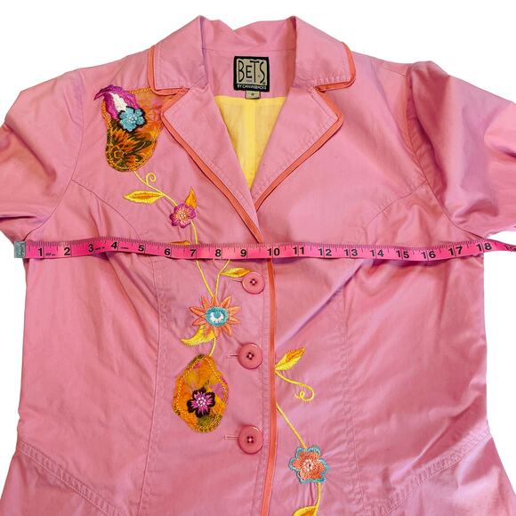 BETS by Canvasbacks Pink Floral Embroidered Cotton Lightweight Blazer Women Sz 8 - Picture 10 of 11